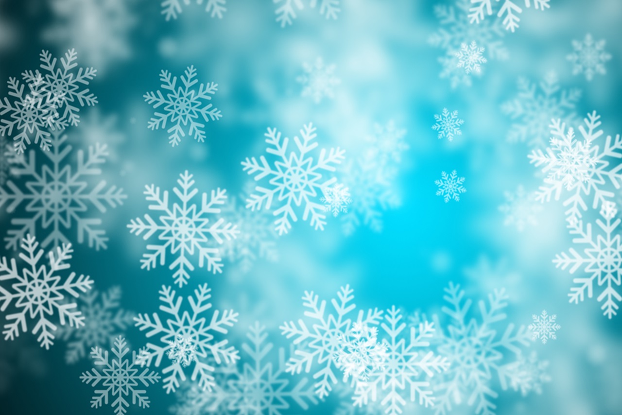 Winter scene with blue background and white snowflakes