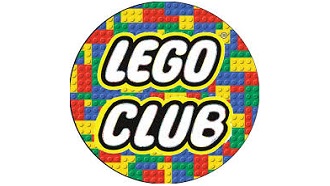 Round image with LEGO Club written on a background of multicolored bricks.