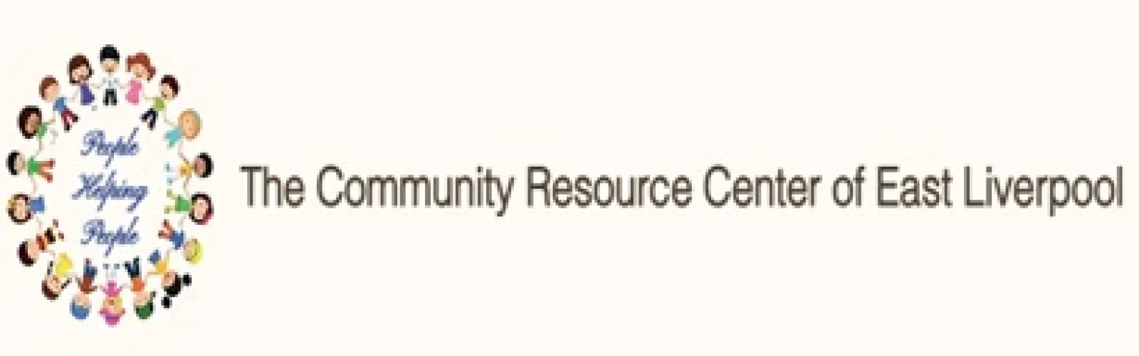 Logo of The Community Resource Center of East Liverpool with children standing in a circle and the phrase "people helping people" in the middle.