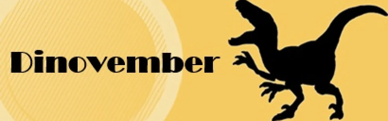 Black silhouette of a dinosaur with the word Dinovember