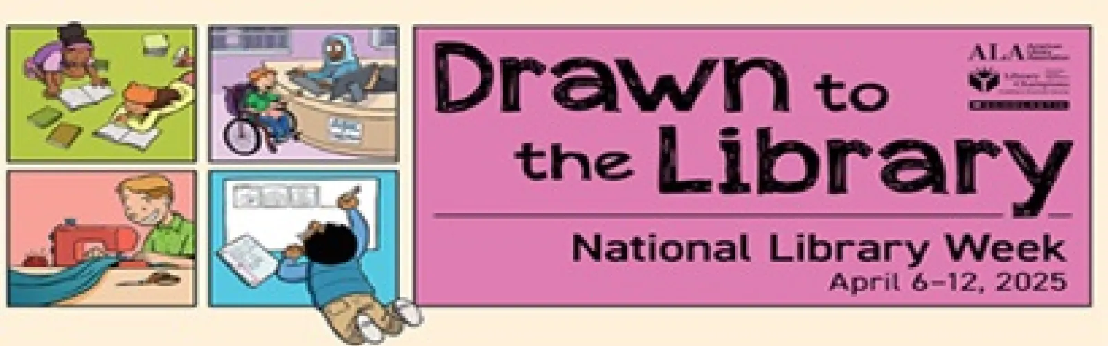 ALA Drawn to the Library official 2025 logo